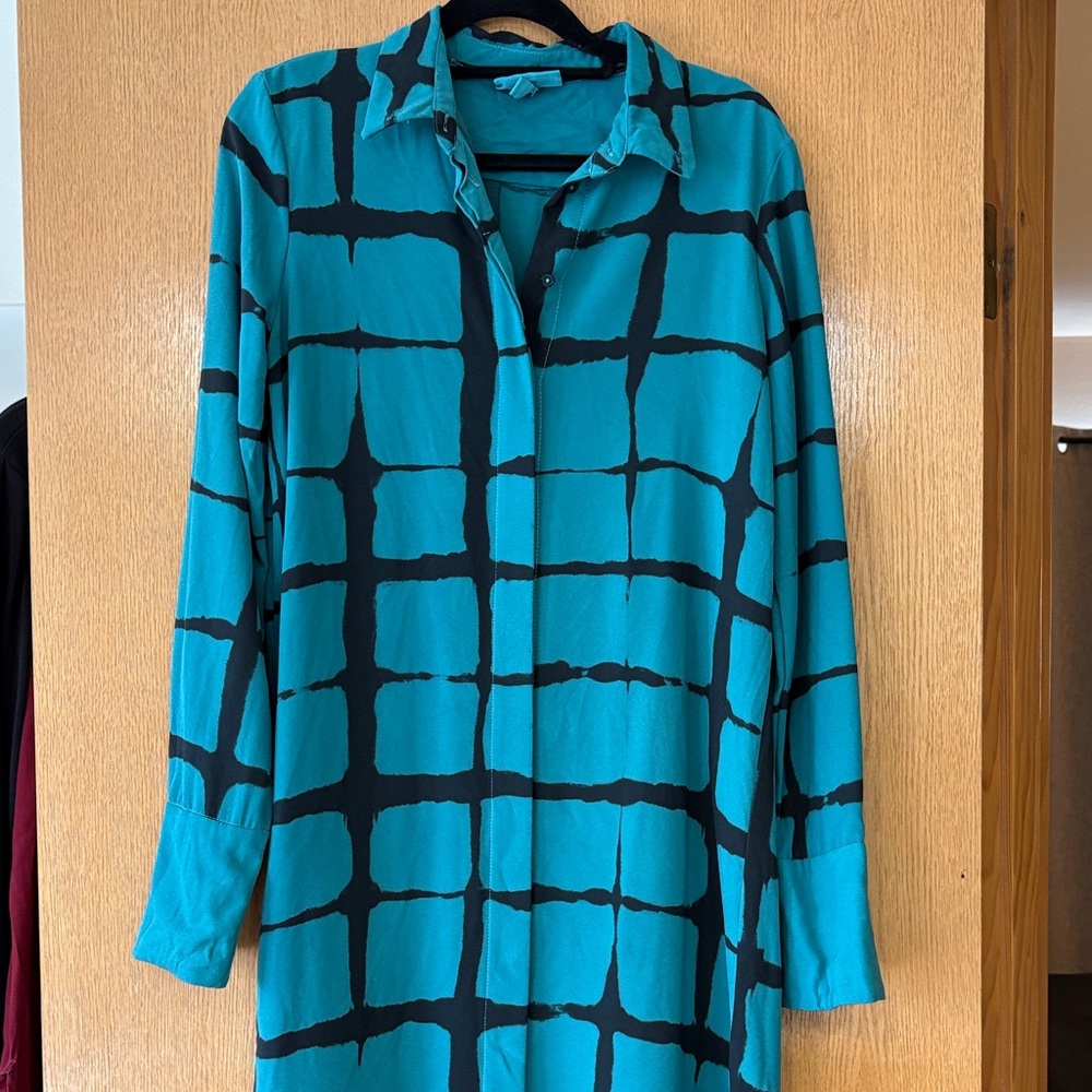 Adam Lippes for Target Teal and Black Women's Button Down Shirt Dress-XS
